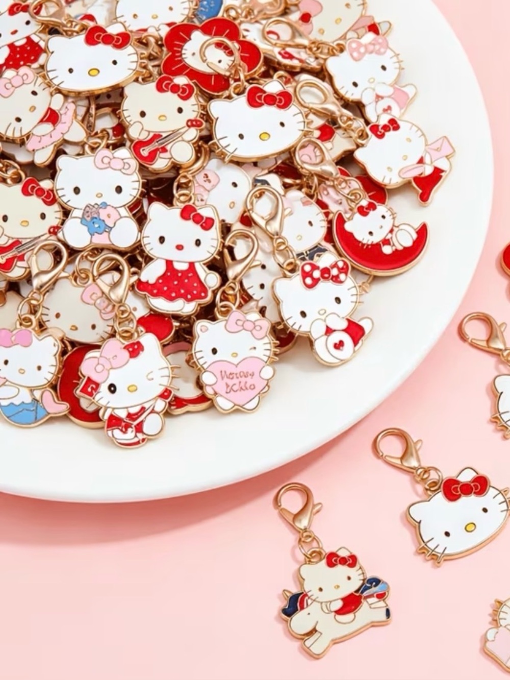 20 Mix Set of small Hello Kitty Enamel Charm Keychains - DIY Jewelry- Kids